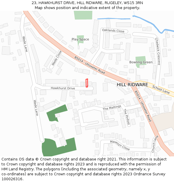 23, HAWKHURST DRIVE, HILL RIDWARE, RUGELEY, WS15 3RN: Location map and indicative extent of plot