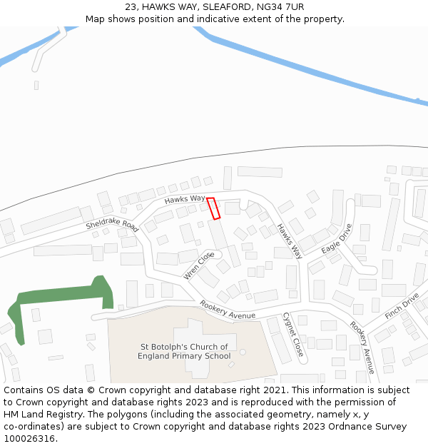 23, HAWKS WAY, SLEAFORD, NG34 7UR: Location map and indicative extent of plot