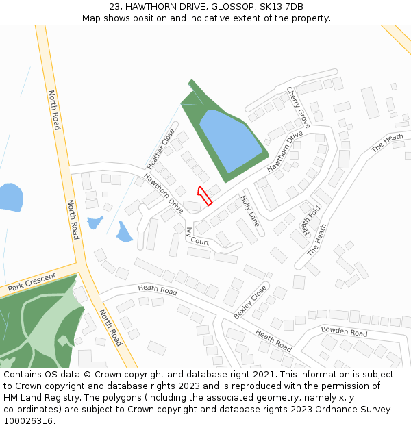 23, HAWTHORN DRIVE, GLOSSOP, SK13 7DB: Location map and indicative extent of plot