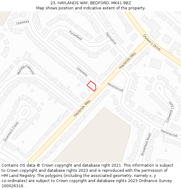 23, HAYLANDS WAY, BEDFORD, MK41 9BZ: Location map and indicative extent of plot