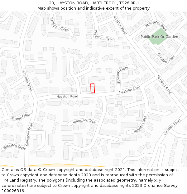 23, HAYSTON ROAD, HARTLEPOOL, TS26 0PU: Location map and indicative extent of plot