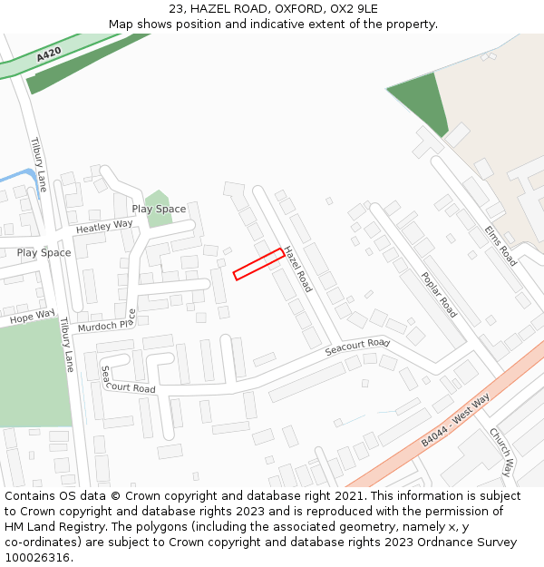 23, HAZEL ROAD, OXFORD, OX2 9LE: Location map and indicative extent of plot