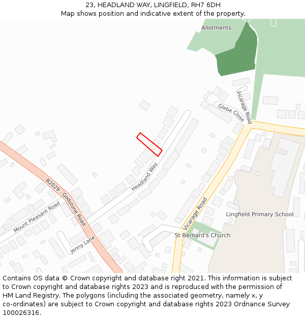 23, HEADLAND WAY, LINGFIELD, RH7 6DH: Location map and indicative extent of plot