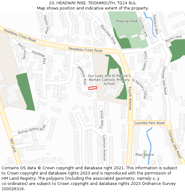 23, HEADWAY RISE, TEIGNMOUTH, TQ14 9UL: Location map and indicative extent of plot