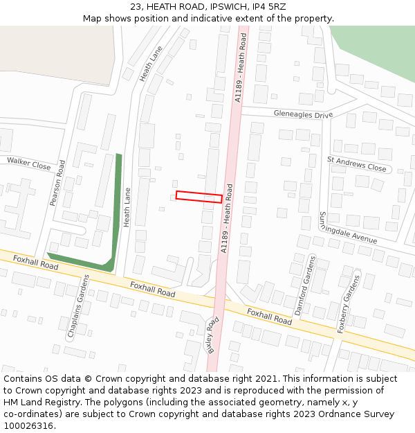 23, HEATH ROAD, IPSWICH, IP4 5RZ: Location map and indicative extent of plot
