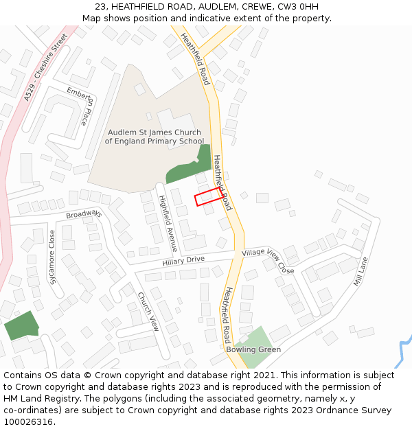 23, HEATHFIELD ROAD, AUDLEM, CREWE, CW3 0HH: Location map and indicative extent of plot