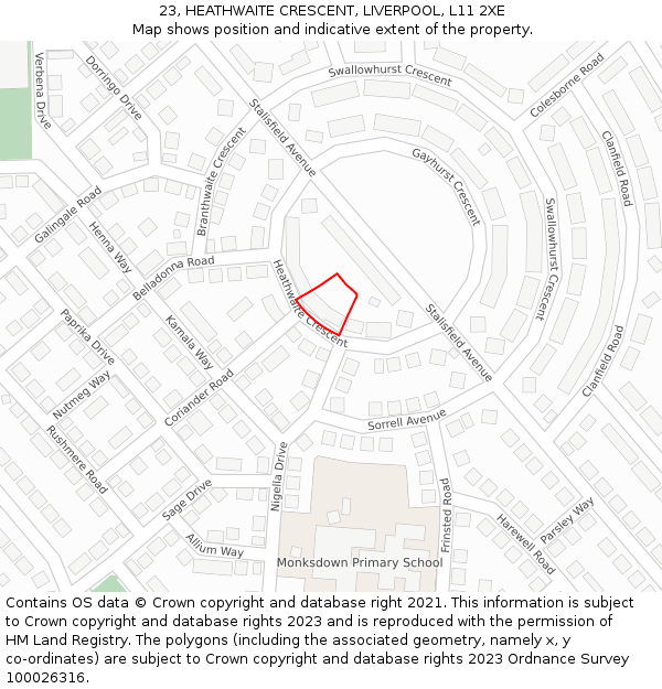 23, HEATHWAITE CRESCENT, LIVERPOOL, L11 2XE: Location map and indicative extent of plot