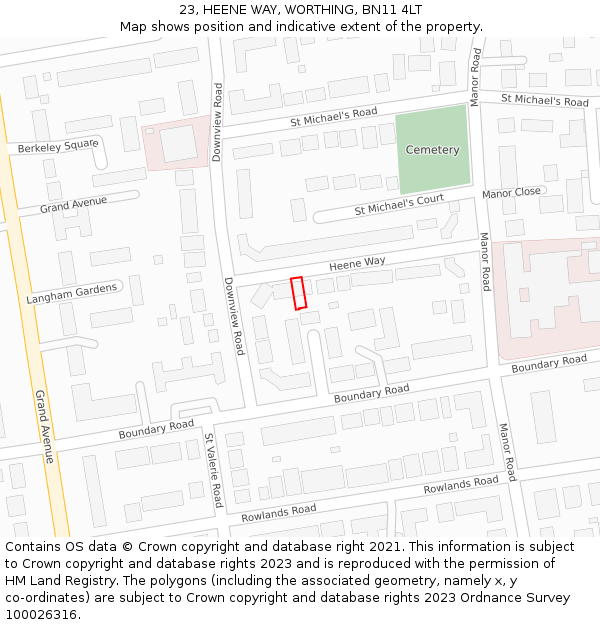 23, HEENE WAY, WORTHING, BN11 4LT: Location map and indicative extent of plot