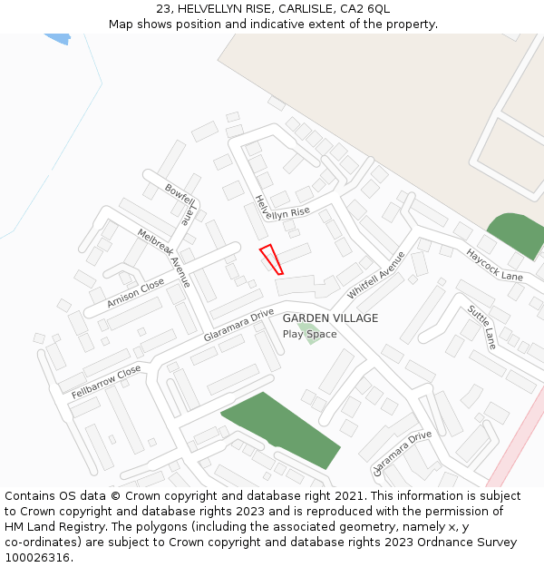 23, HELVELLYN RISE, CARLISLE, CA2 6QL: Location map and indicative extent of plot