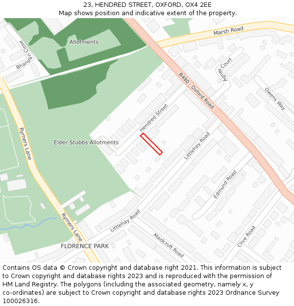 23, HENDRED STREET, OXFORD, OX4 2EE: Location map and indicative extent of plot