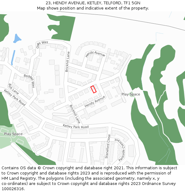 23, HENDY AVENUE, KETLEY, TELFORD, TF1 5GN: Location map and indicative extent of plot