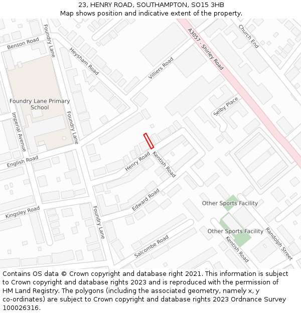 23, HENRY ROAD, SOUTHAMPTON, SO15 3HB: Location map and indicative extent of plot