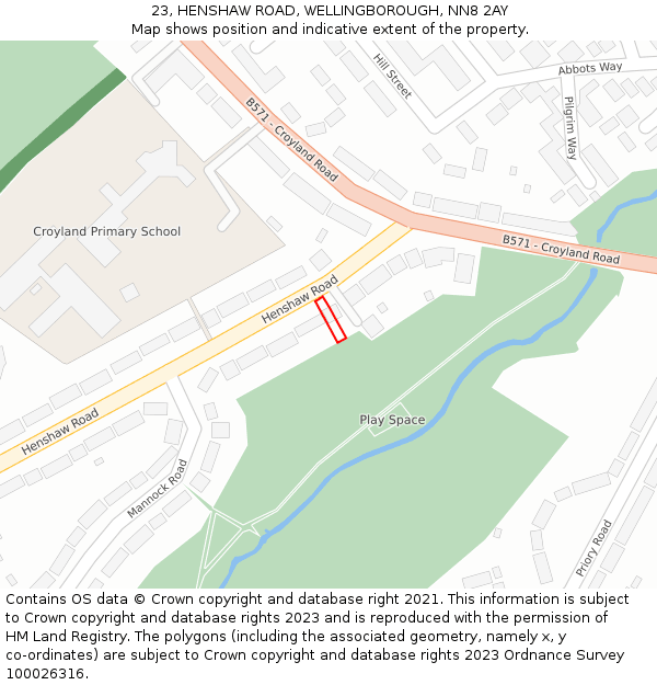 23, HENSHAW ROAD, WELLINGBOROUGH, NN8 2AY: Location map and indicative extent of plot