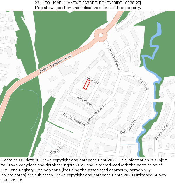 23, HEOL ISAF, LLANTWIT FARDRE, PONTYPRIDD, CF38 2TJ: Location map and indicative extent of plot