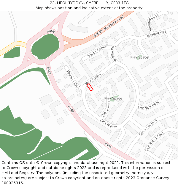 23, HEOL TYDDYN, CAERPHILLY, CF83 1TG: Location map and indicative extent of plot