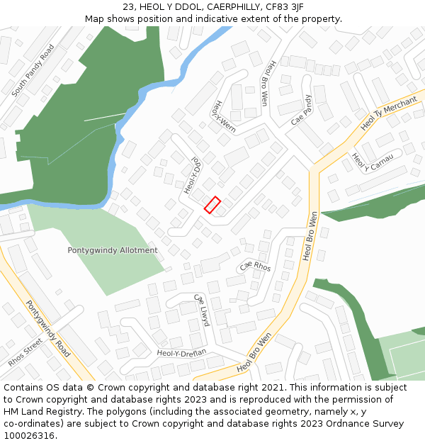 23, HEOL Y DDOL, CAERPHILLY, CF83 3JF: Location map and indicative extent of plot