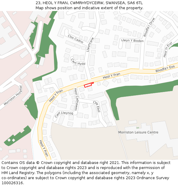 23, HEOL Y FRAN, CWMRHYDYCEIRW, SWANSEA, SA6 6TL: Location map and indicative extent of plot
