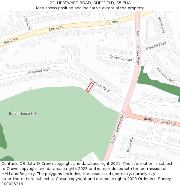 23, HEREWARD ROAD, SHEFFIELD, S5 7UA: Location map and indicative extent of plot