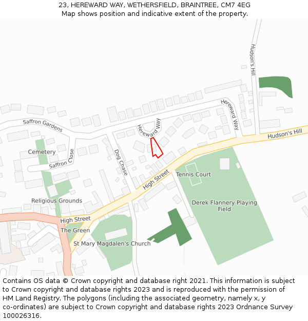 23, HEREWARD WAY, WETHERSFIELD, BRAINTREE, CM7 4EG: Location map and indicative extent of plot