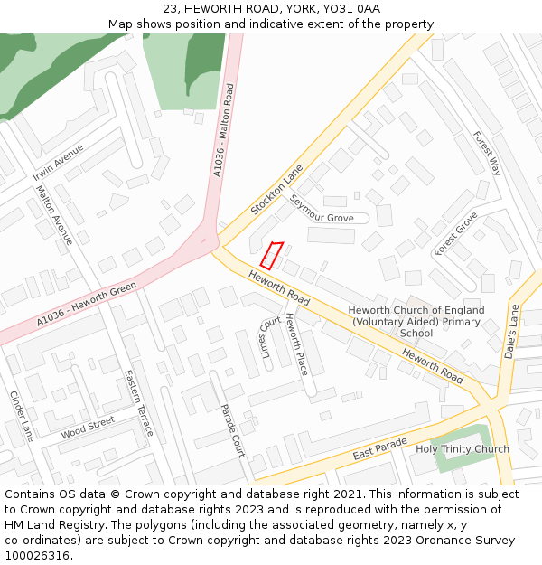 23, HEWORTH ROAD, YORK, YO31 0AA: Location map and indicative extent of plot