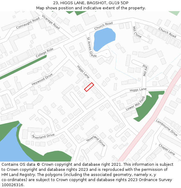 23, HIGGS LANE, BAGSHOT, GU19 5DP: Location map and indicative extent of plot