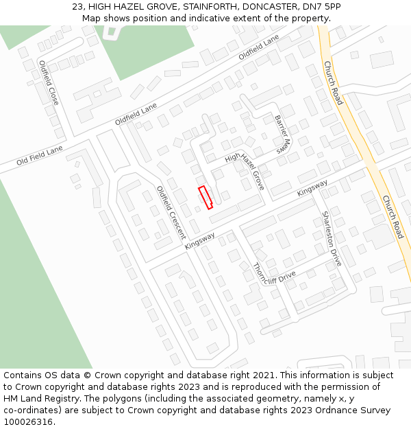 23, HIGH HAZEL GROVE, STAINFORTH, DONCASTER, DN7 5PP: Location map and indicative extent of plot