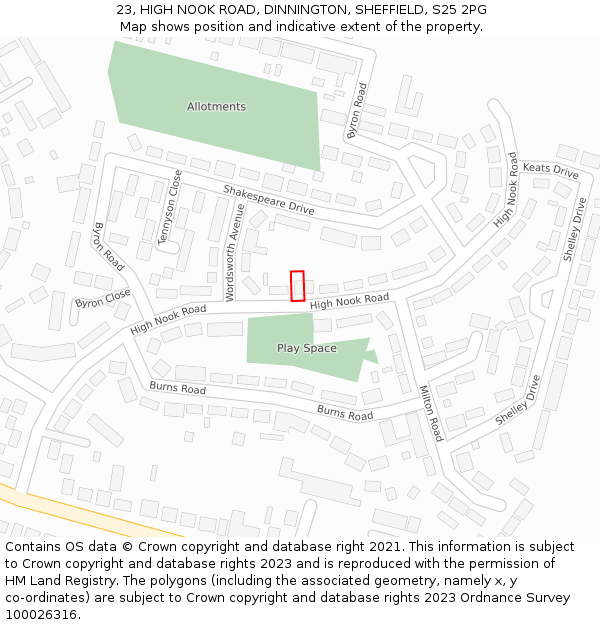 23, HIGH NOOK ROAD, DINNINGTON, SHEFFIELD, S25 2PG: Location map and indicative extent of plot