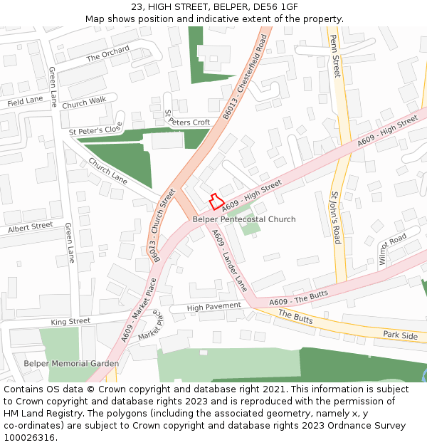 23, HIGH STREET, BELPER, DE56 1GF: Location map and indicative extent of plot