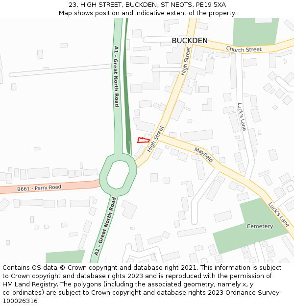 23, HIGH STREET, BUCKDEN, ST NEOTS, PE19 5XA: Location map and indicative extent of plot