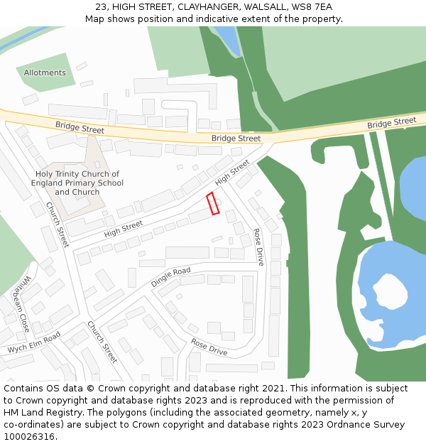 23, HIGH STREET, CLAYHANGER, WALSALL, WS8 7EA: Location map and indicative extent of plot