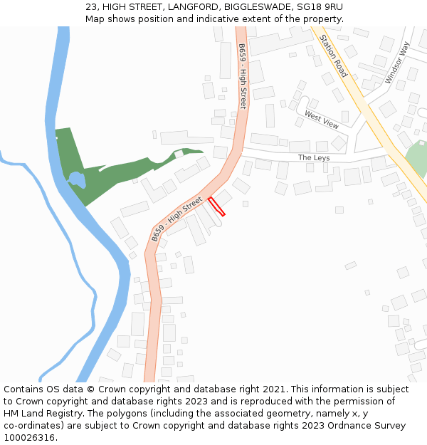 23, HIGH STREET, LANGFORD, BIGGLESWADE, SG18 9RU: Location map and indicative extent of plot