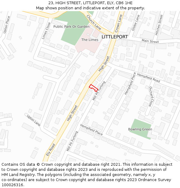 23, HIGH STREET, LITTLEPORT, ELY, CB6 1HE: Location map and indicative extent of plot