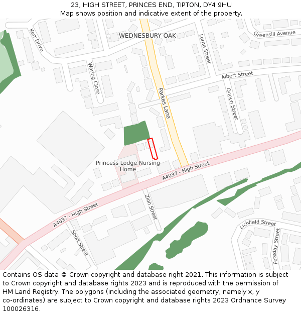 23, HIGH STREET, PRINCES END, TIPTON, DY4 9HU: Location map and indicative extent of plot