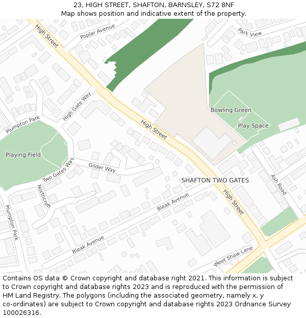 23, HIGH STREET, SHAFTON, BARNSLEY, S72 8NF: Location map and indicative extent of plot