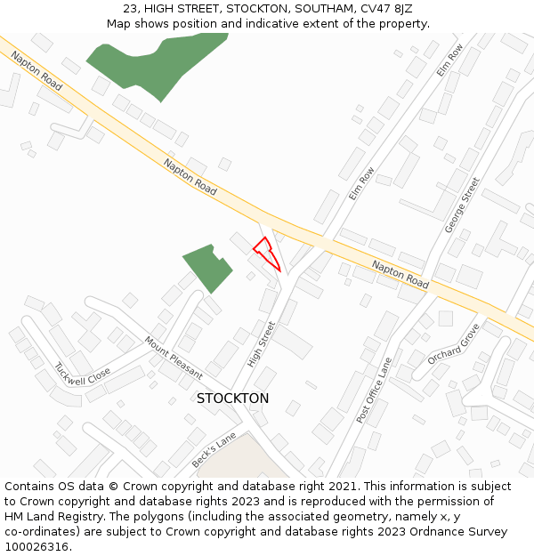 23, HIGH STREET, STOCKTON, SOUTHAM, CV47 8JZ: Location map and indicative extent of plot