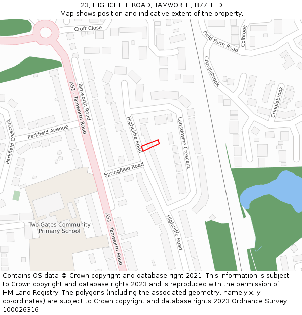 23, HIGHCLIFFE ROAD, TAMWORTH, B77 1ED: Location map and indicative extent of plot