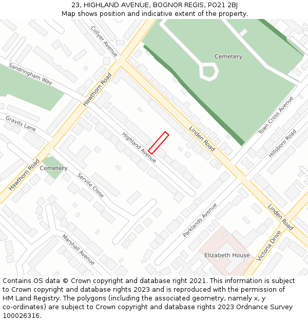 23, HIGHLAND AVENUE, BOGNOR REGIS, PO21 2BJ: Location map and indicative extent of plot