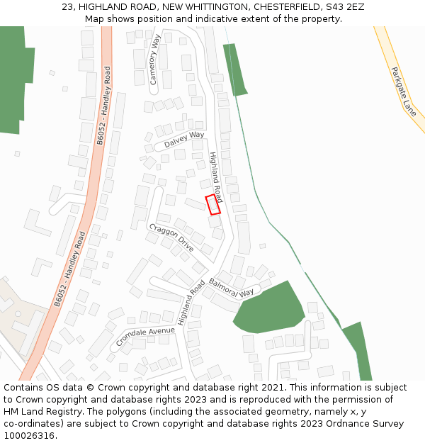 23, HIGHLAND ROAD, NEW WHITTINGTON, CHESTERFIELD, S43 2EZ: Location map and indicative extent of plot