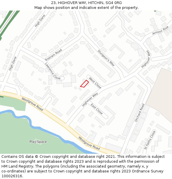 23, HIGHOVER WAY, HITCHIN, SG4 0RG: Location map and indicative extent of plot