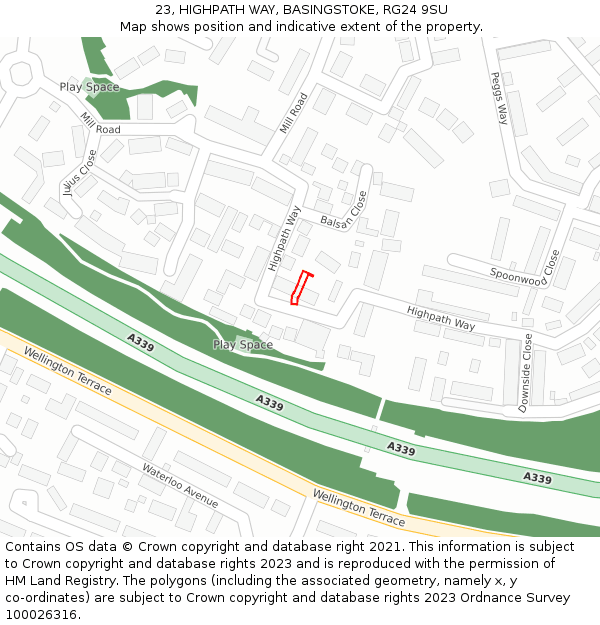 23, HIGHPATH WAY, BASINGSTOKE, RG24 9SU: Location map and indicative extent of plot