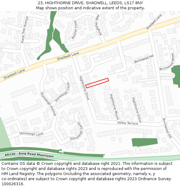 23, HIGHTHORNE DRIVE, SHADWELL, LEEDS, LS17 8NY: Location map and indicative extent of plot