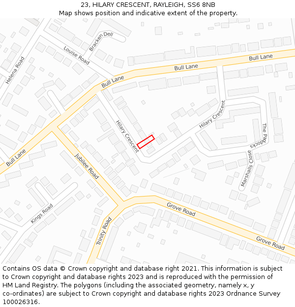 23, HILARY CRESCENT, RAYLEIGH, SS6 8NB: Location map and indicative extent of plot