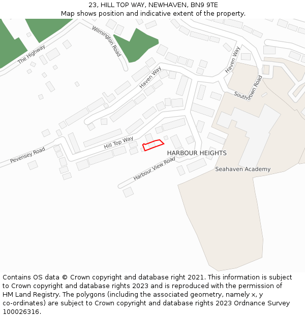 23, HILL TOP WAY, NEWHAVEN, BN9 9TE: Location map and indicative extent of plot