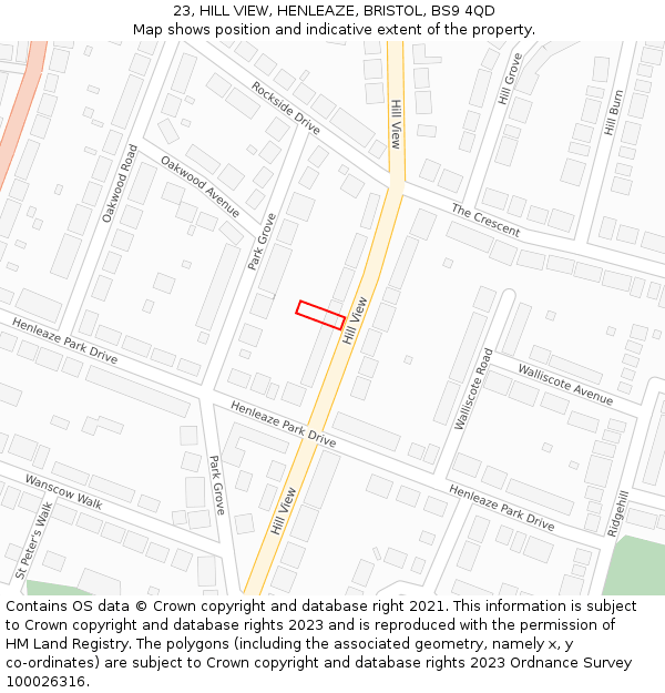 23, HILL VIEW, HENLEAZE, BRISTOL, BS9 4QD: Location map and indicative extent of plot