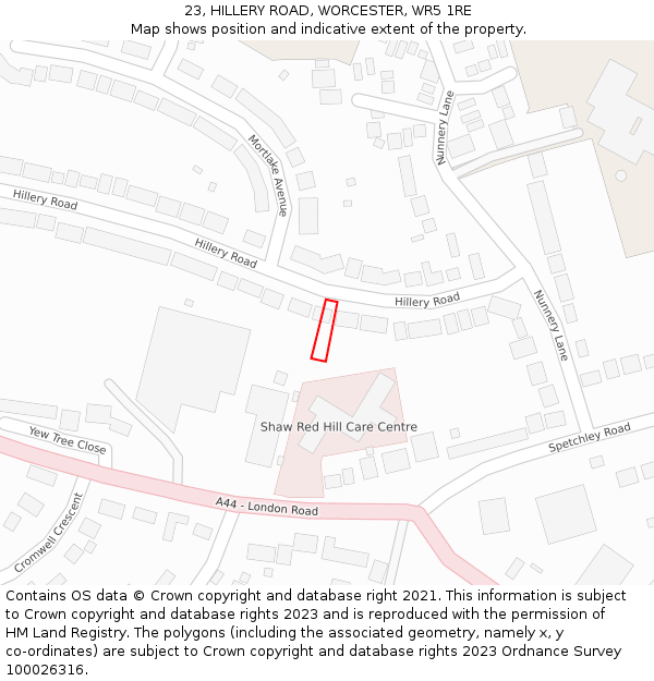 23, HILLERY ROAD, WORCESTER, WR5 1RE: Location map and indicative extent of plot