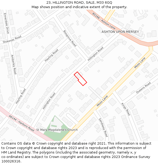 23, HILLINGTON ROAD, SALE, M33 6GQ: Location map and indicative extent of plot