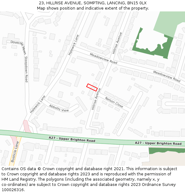 23, HILLRISE AVENUE, SOMPTING, LANCING, BN15 0LX: Location map and indicative extent of plot