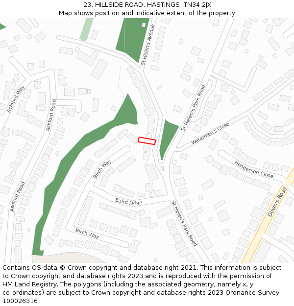 23, HILLSIDE ROAD, HASTINGS, TN34 2JX: Location map and indicative extent of plot