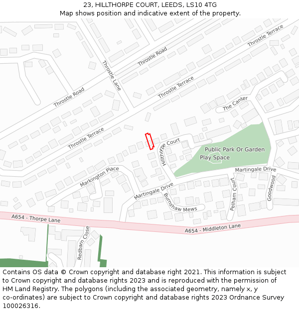 23, HILLTHORPE COURT, LEEDS, LS10 4TG: Location map and indicative extent of plot