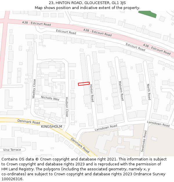 23, HINTON ROAD, GLOUCESTER, GL1 3JS: Location map and indicative extent of plot